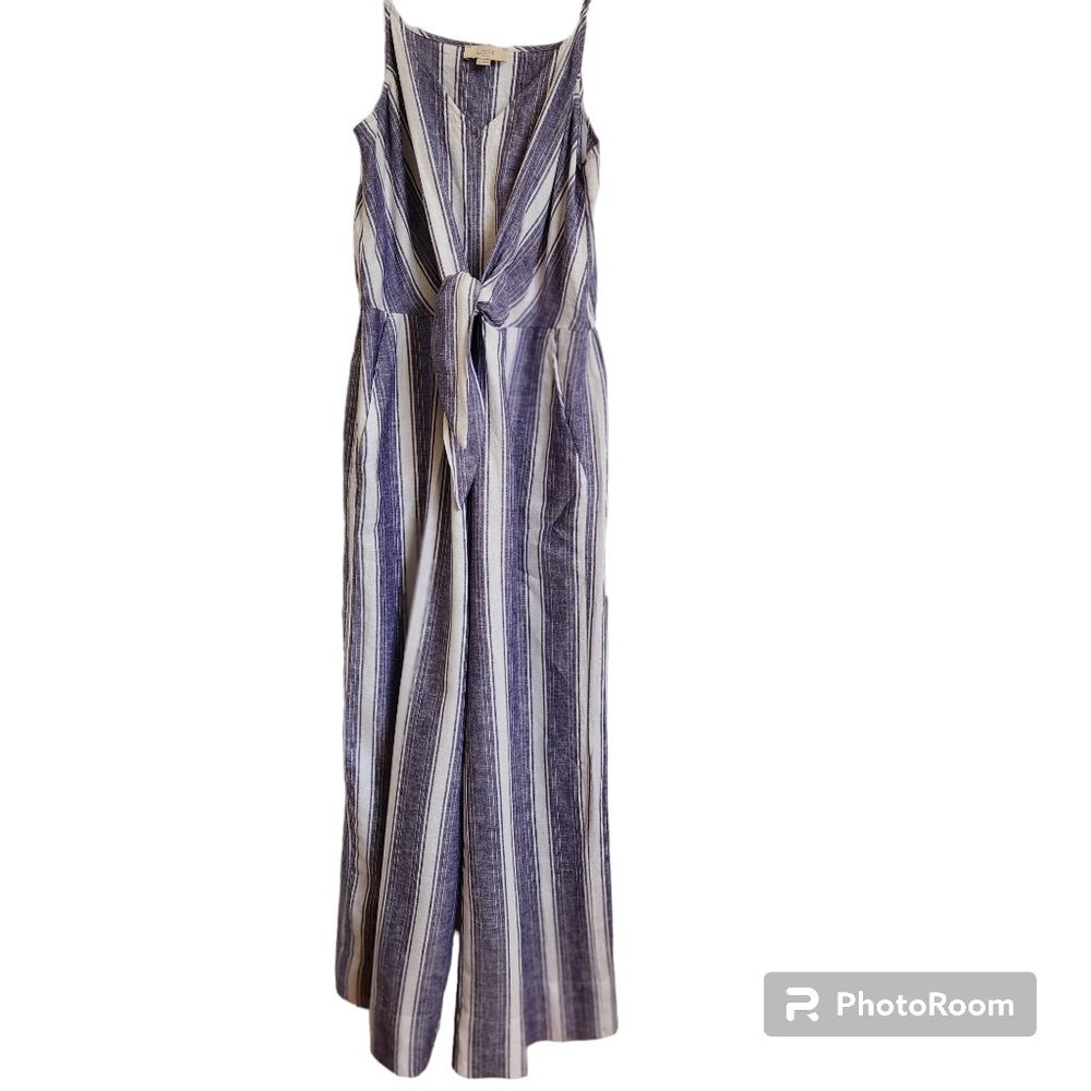 LOFT Outlet Striped Jumpsuit  with adjustable Spaghetti Straps Tied Waist Size M